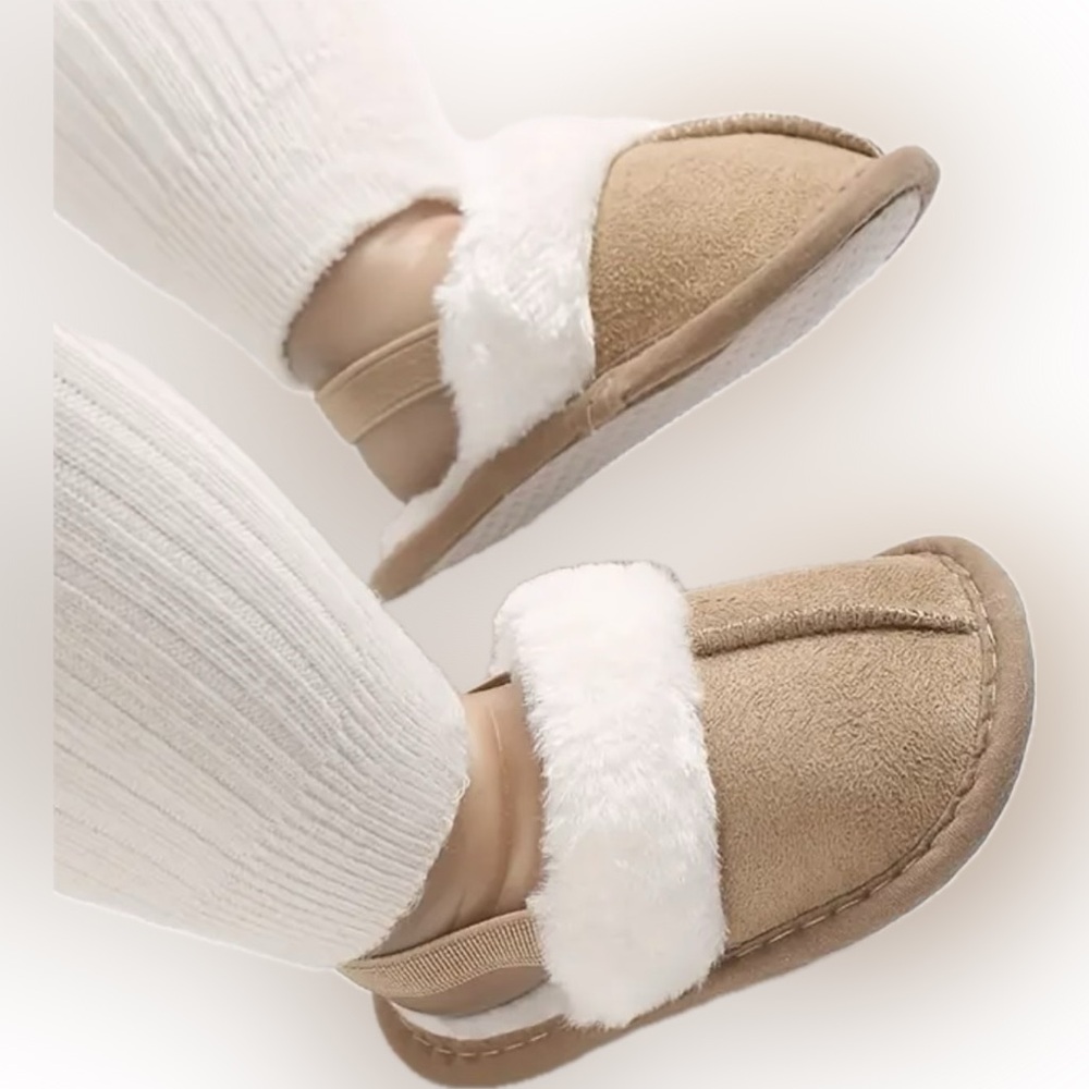 Cozy Light Brown Plush Baby Girl Slippers Infant Size 3 - Picture 5 of 5